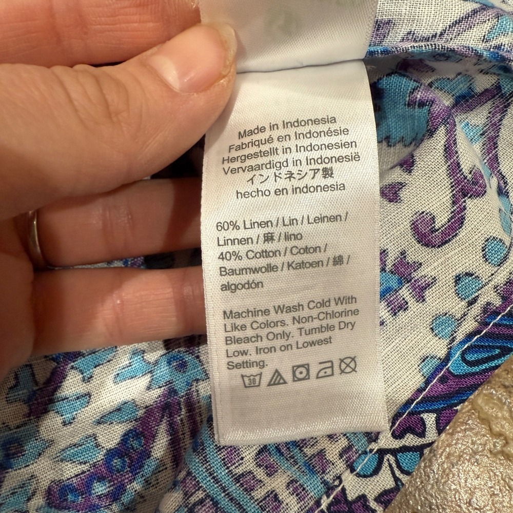 J.Crew Halter-Neck Linen Blend Beach Dress Purple Paisley XS Resort Coastal - Picture 7 of 10